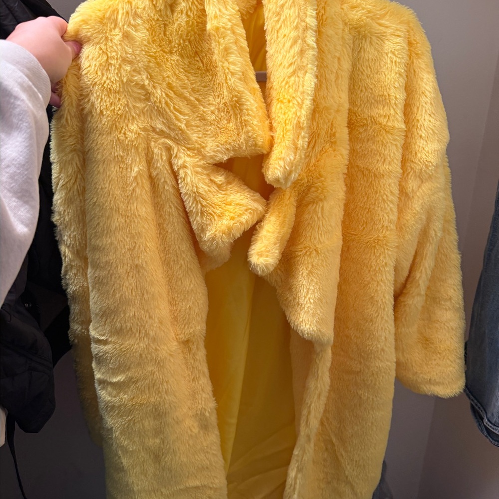Yellow Faux Fur Coat - Women’s Plush Jacket